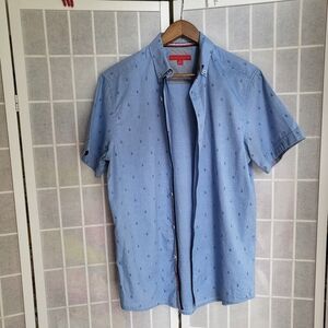 Report Collection Cotton Blue Printed Button Up Shirt Sz M